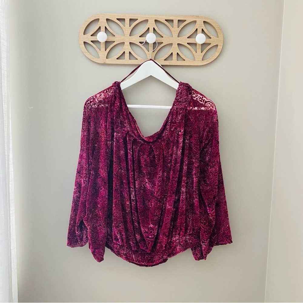 Free People Ginger Berry Flare Sleeve Top Purple Sz Medium